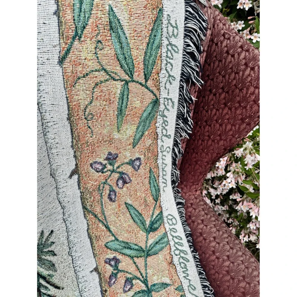 Vintage Woven Tapestry Throw Blanket Wildflower Botanical Butterfly 49